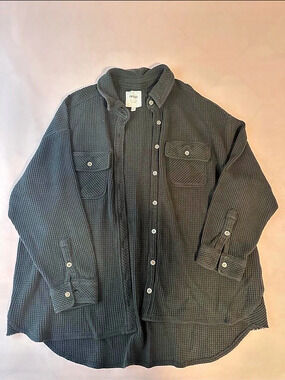 Aerie LumberJane Waffle Shirt Utility Jacket Black Small